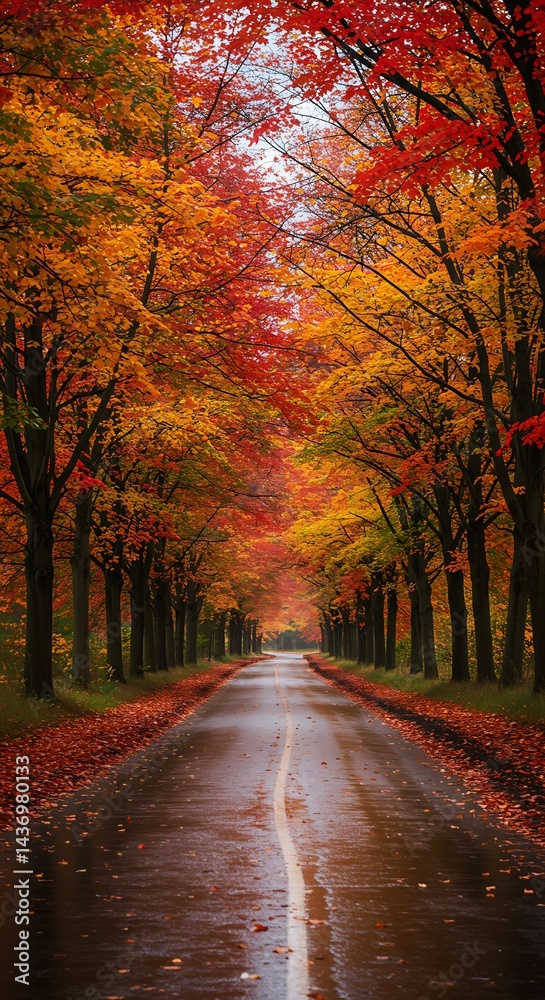 Naklejka premium Autumn's Ember Road AI Generated