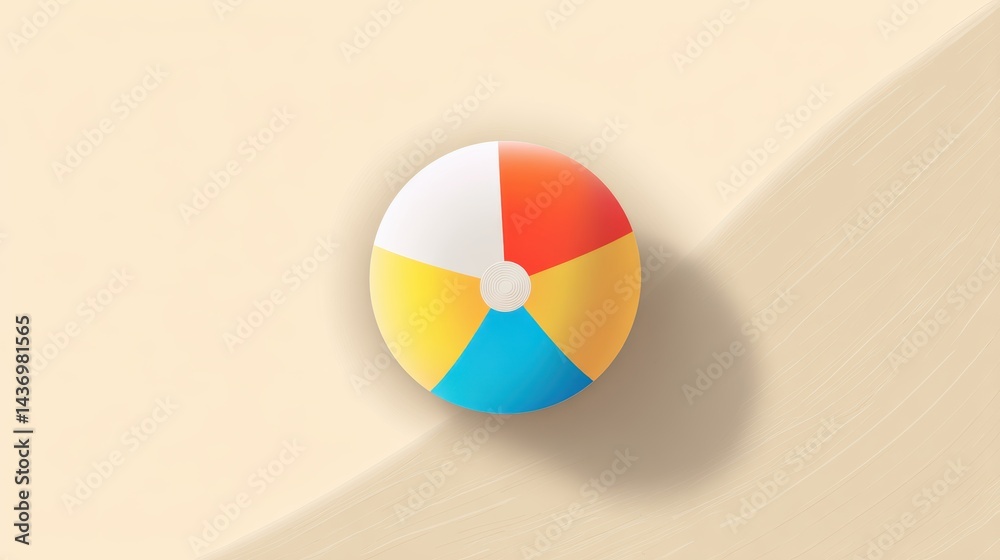 Fototapeta premium Colorful Beach Ball on Sandy Surface Illustrating Fun Summer Activities and Beach Vibes