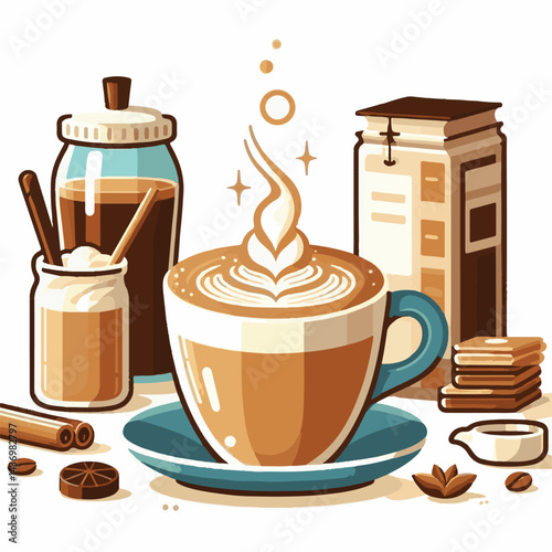 latte, drink, cafe, coffee, beverage, cup, milk, aroma, caffeine, hot, espresso, white, breakfast, cappuccino, background, mug, cream, brown, food, art, isolated, morning, design, fresh, foam, mocha, 