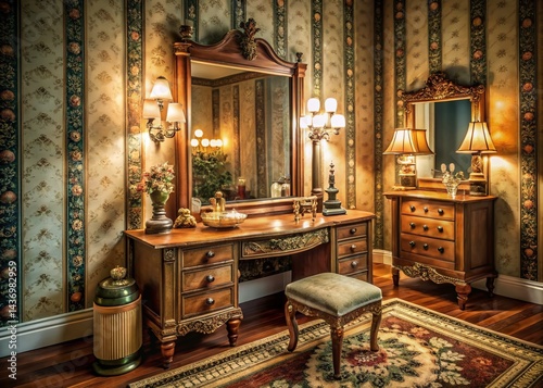 Wallpaper Mural Vintage Dressing Room Vanity Mirror, Glamorous Retro Makeup Space, Hollywood Style Interior Torontodigital.ca