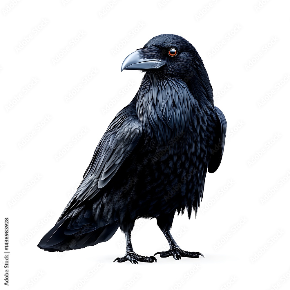 Fototapeta premium Majestic black raven, detailed feathers, sharp beak, intense gaze