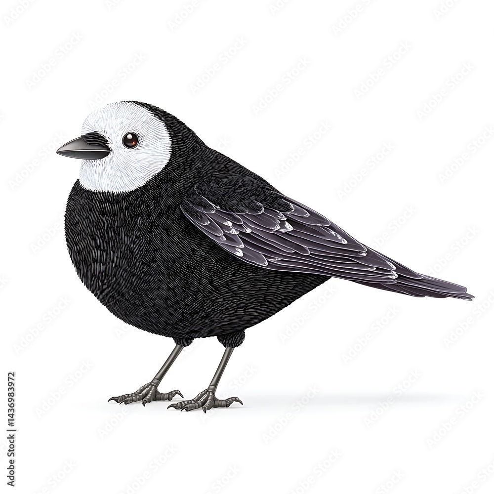 Obraz premium A charming black and white bird, meticulously detailed, isolated on white