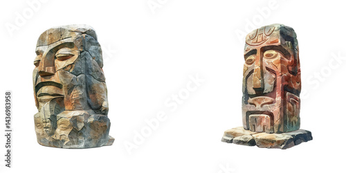 sacred rock carving watercolor vector illustration