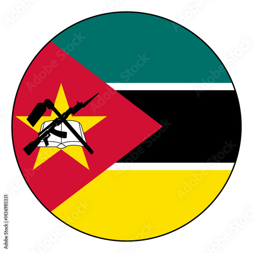 Free Download Flag of Mozambique. Black edge. Mozambique circle flag logo icon computer vector illustration design. - GFXLoad