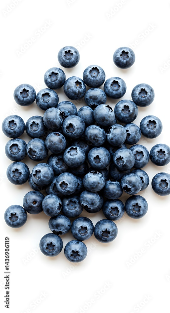 A vibrant cluster of blueberries, their deep indigo hues and delicate bloom creating a delectable still life on a pristine white canvas. A vibrant cluster of blueberries, their deep indigo hues and delicate bloom creating a delectable still life on a pristine white canvas.