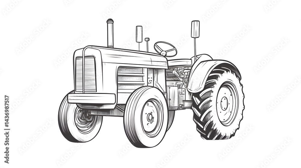 Obraz premium Vintage Hand-drawn Tractor Sketch for Agriculture and Farming Concepts