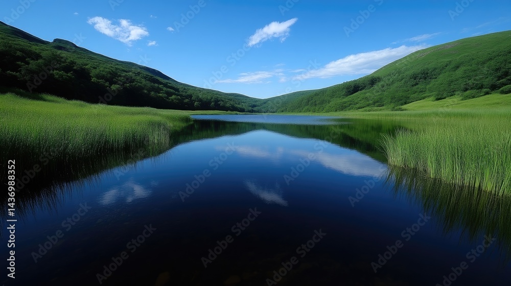 Serene mountain lake reflecting a vibrant sky Serene mountain lake reflecting a vibrant sky