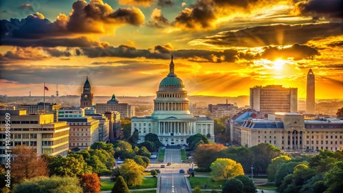Washington DC Golden Hour Skyline Silhouette - Documentary Photography