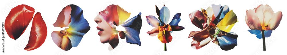 PNG Surreal floral human fusion, element set on transparent background