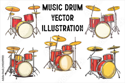 Drum Set Vector Illustration. Musical Drum Kit Vector.