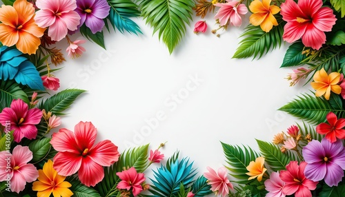 Vibrant Hibiscus Flowers Tropical Floral Frame Design