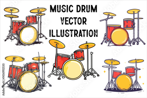 Drum Set Vector Illustration. Musical Drum Kit Vector.