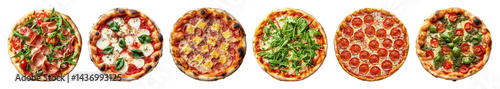 PNG Variety of delicious pizzas, element set on transparent background