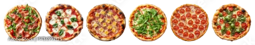 Obraz  z motywem PNG Variety of delicious pizzas, element set on transparent background