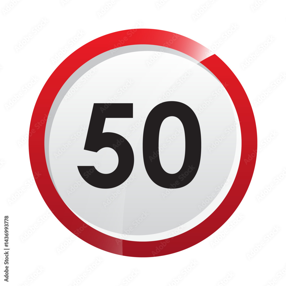 Speed Limit 50 Sign – Circular Red Border Traffic Sign Indicating Maximum Speed of 50 km/h or mph for Road Safety, Driving Rules, and Highway Regulations Speed Limit 50 Sign – Circular Red Border Traffic Sign Indicating Maximum Speed of 50 km/h or mph for Road Safety, Driving Rules, and Highway Regulations