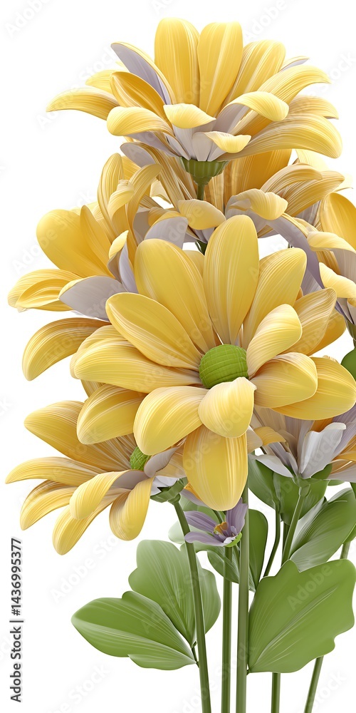 Obraz premium A bouquet of yellow flowers with green leaves