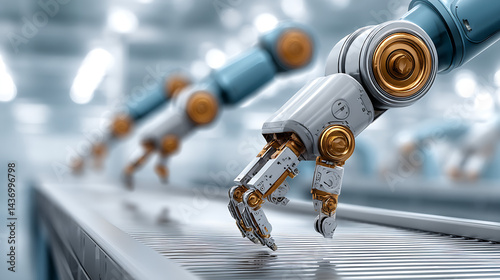 Advanced robotic arm assembly line technology with precision mechanics and modern design : Generative AI