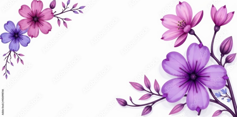 Fototapeta premium Elegant purple floral watercolor design on white paper, purple, wedding, watercolor