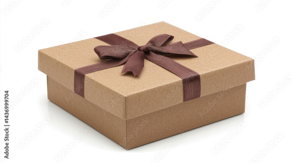 A small cardboard gift box with a ribbon tied on top. A small cardboard gift box with a ribbon tied on top.
