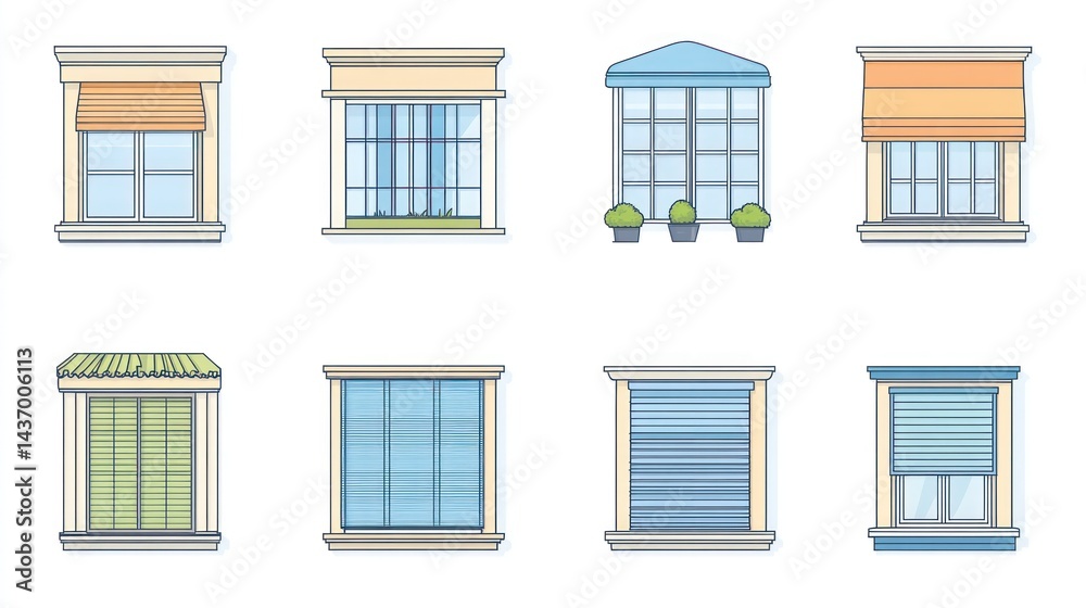 Eight window styles, architectural design, building facade, home improvement Eight window styles, architectural design, building facade, home improvement