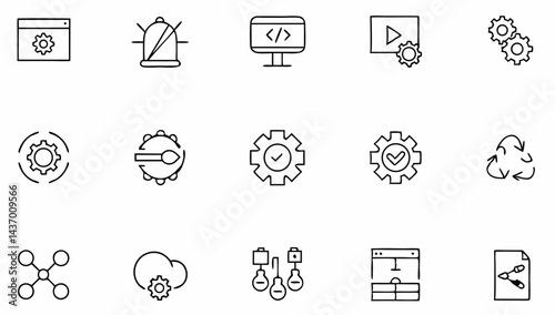 set of devops  agile  scrum line icons  plan  proc.eps