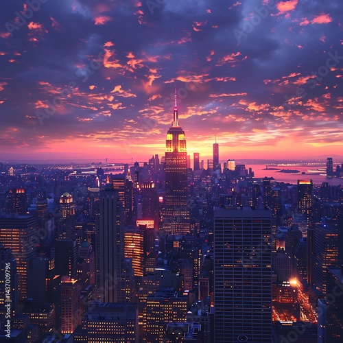 Vibrant sunset city reflection landscape high resolution picture