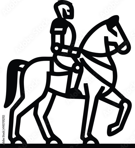 Armored equestrian figure strides onward