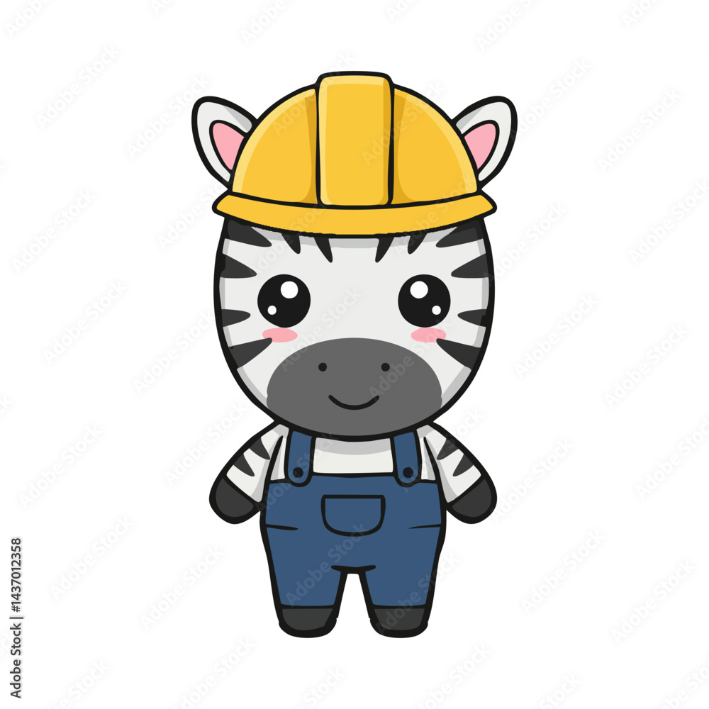 Labor day fun with a cute cartoon zebra wearing a hard hat and worker uniform Labor day fun with a cute cartoon zebra wearing a hard hat and worker uniform