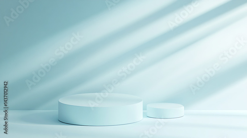 Minimalist Round Display Platforms on Light Blue Background with Soft Shadows for Product Presentation : Generative AI