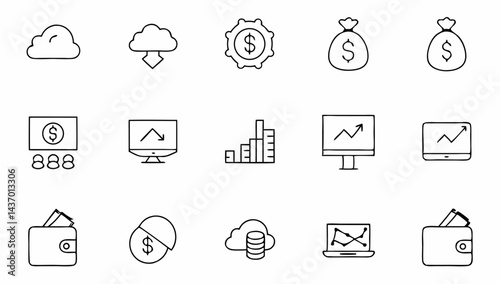 set of fintech related line icons  cloud  money  d.eps