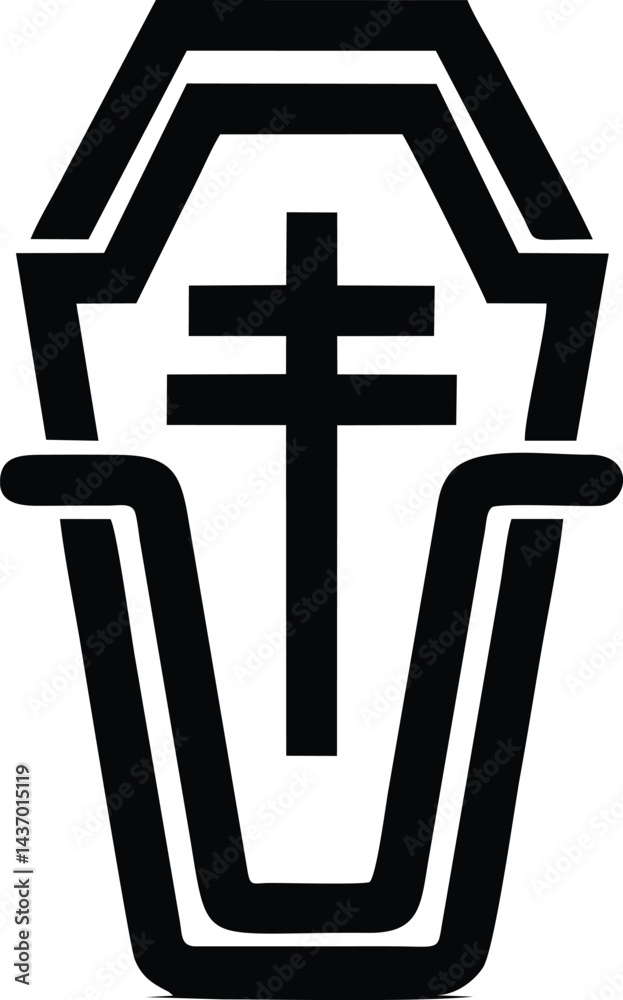 Obraz premium Stylized coffin with cross double lines