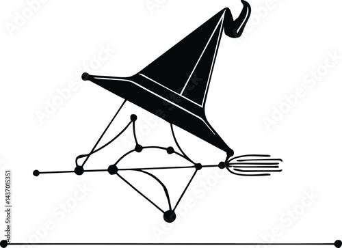 Witchs hat adorning a geometric broom