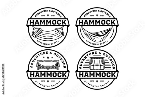 outdoor bed with hammock, stretcher, hanging, sleeping bed logo design collection for adventure and outdoor. camping beds emblem logo set. adventure portable bed badge logo illustration bundle