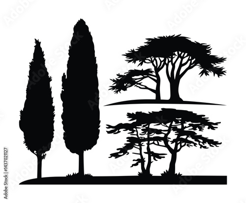 Black Cypress Tree Silhouette EPS Template