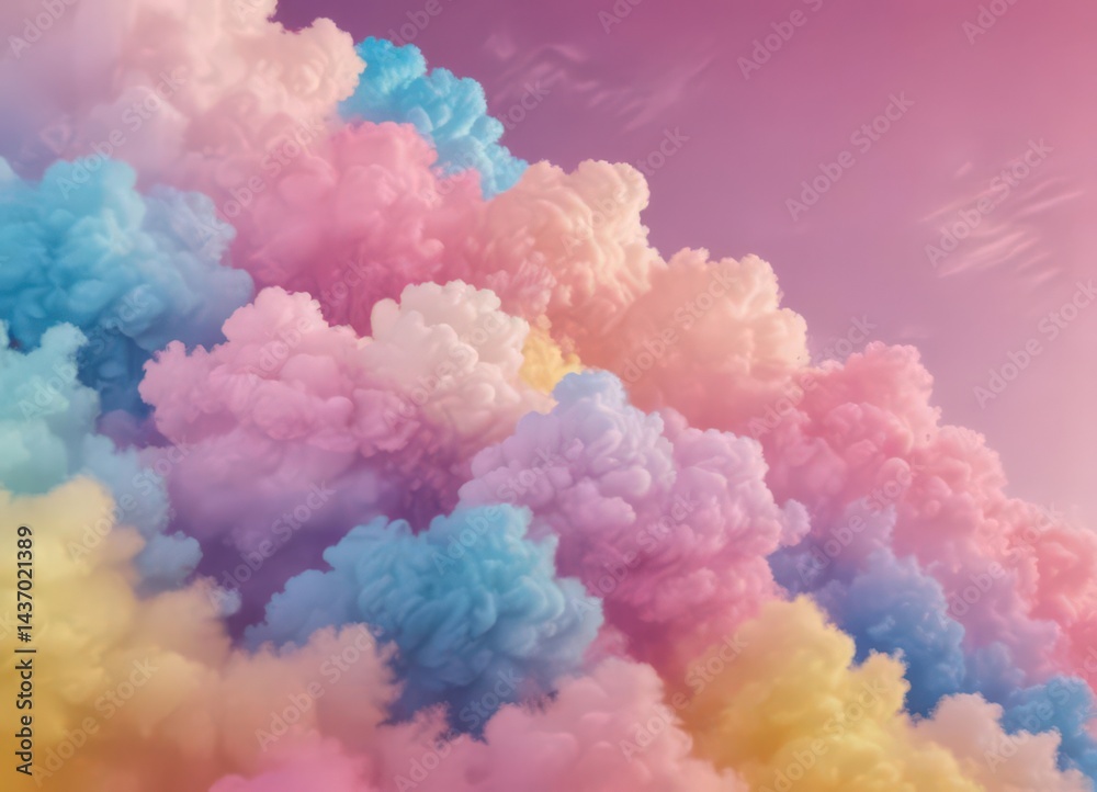 Fototapeta premium Fuzzy pink blue yellow ombre, cloud-like effect, cheerful wallpaper, graphics, visual, abstract