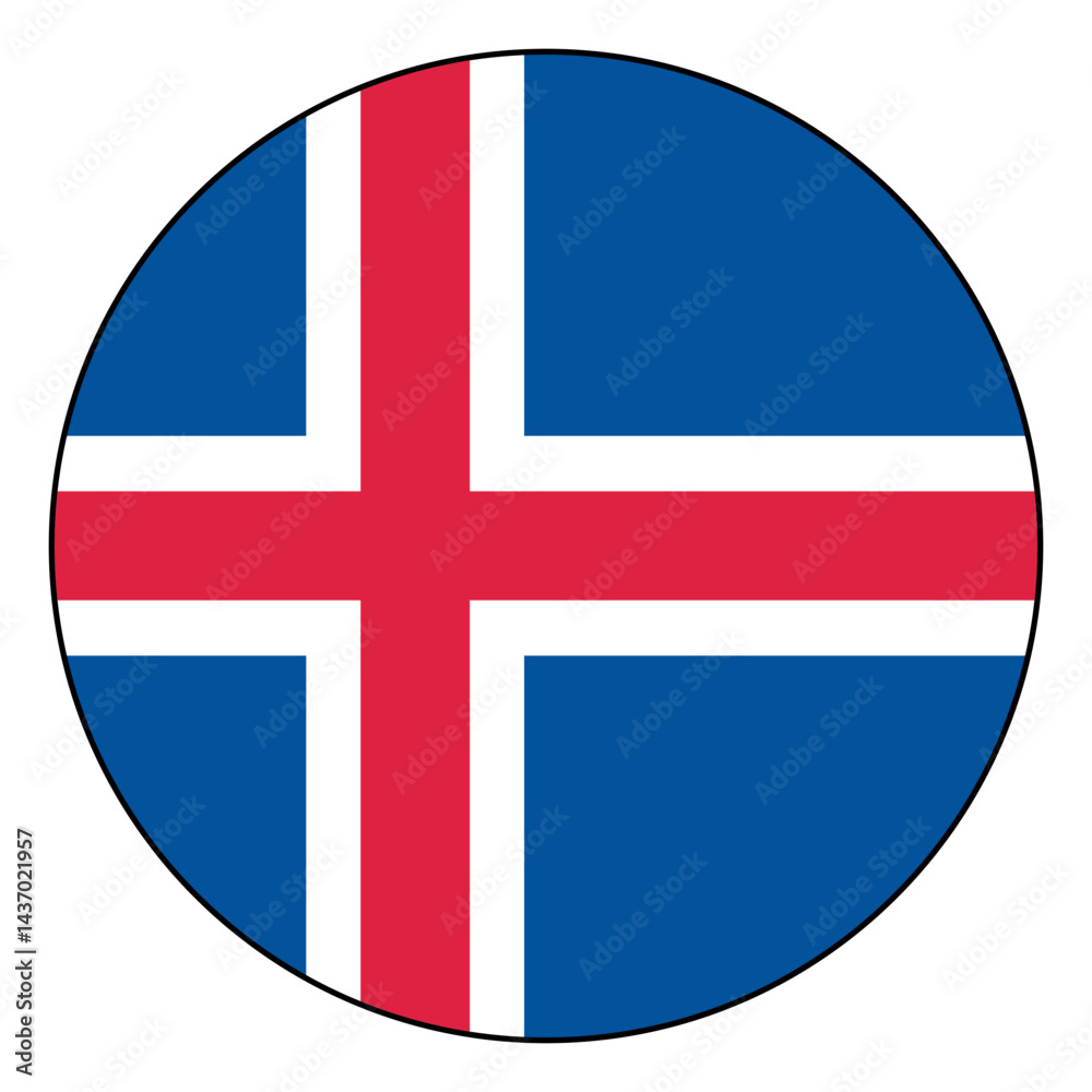 Obraz premium Flag of Iceland. Black edge. Iceland circle flag logo icon computer vector illustration design.