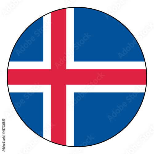 Flag of Iceland. Black edge. Iceland circle flag logo icon computer vector illustration design.