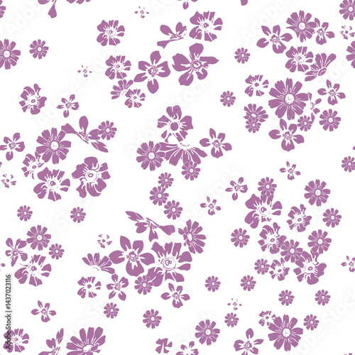 Violet Blossom Seamless Pattern for Textile Print for Fabric – Floral Design on White Background
