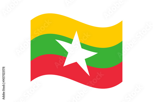Flag of Myanmar. Myanmar wavy flag digital vector illustration. Fluttering flag.