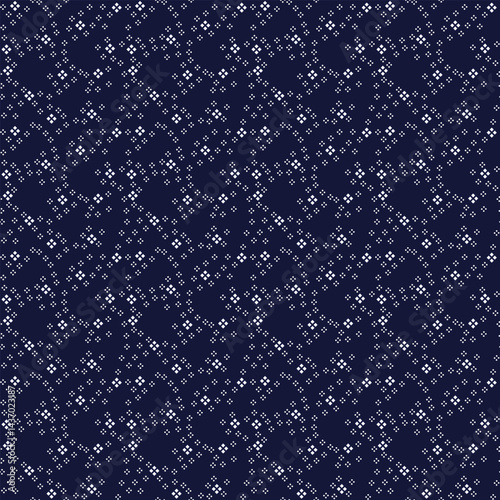 Geometric Dot Diamond Seamless Pattern for Textile Print on Fabric – Minimal Pixel Style on Navy Background