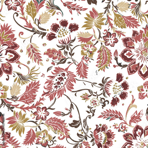 Elegant Vintage Baroque Floral Seamless Pattern for Textile Print on Fabric, paisley ornament looks floral pattern for fashionable fabric print 