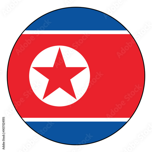 Flag of North Korea. Black edge. North Korea circle flag logo icon computer vector illustration design.