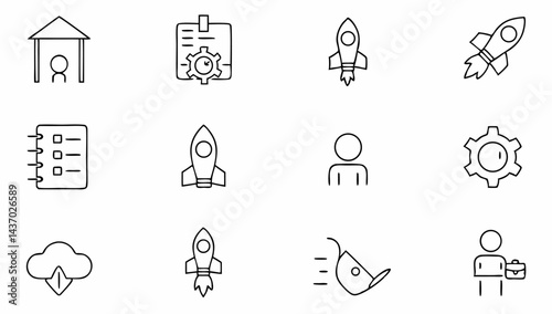 set of startup related line icons  launch  rocket .eps
