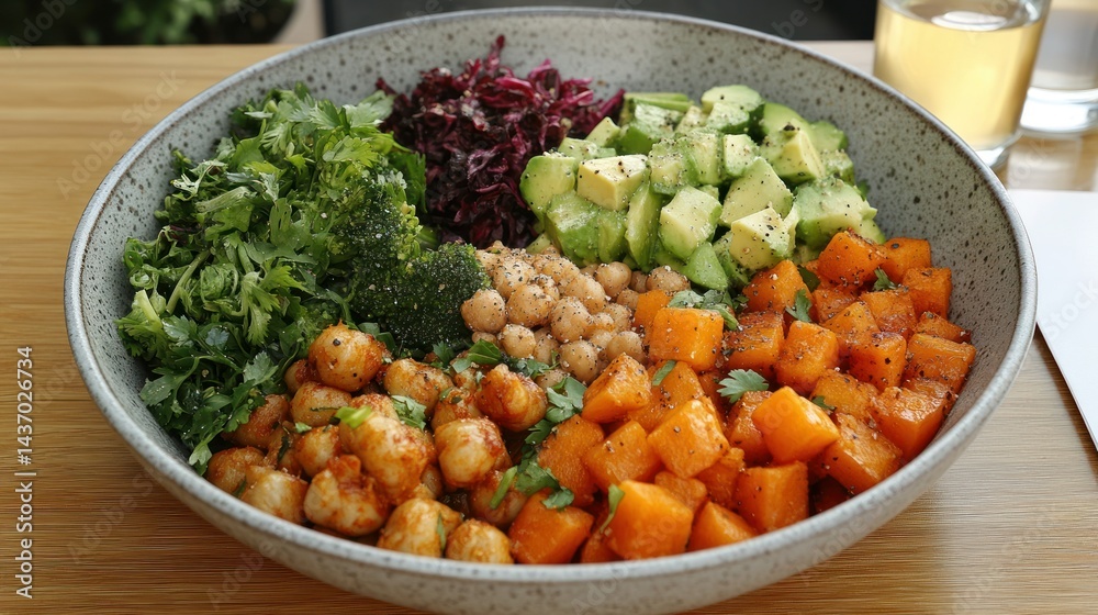 Colorful healthy salad bowl with various vegetables, chickpeas, and avocado Colorful healthy salad bowl with various vegetables, chickpeas, and avocado