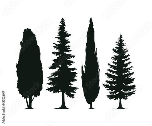 Natural Forest Cypress Tree Silhouette EPS Design