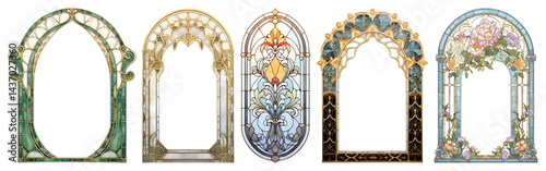 Obraz na płótnie PNG Elegant stained glass window designs, element set on transparent background w salonie