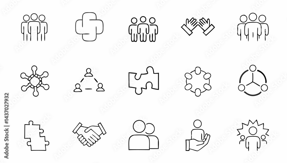 Fototapeta premium set of teamwork related line icons together part (1).eps