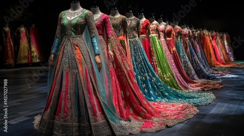 Colorful Indian gowns displayed