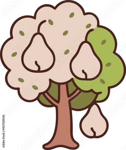 Fruit and Flowering Trees Collection olive, avocado, cherry, plum, pear, hazelnut, cashew, almond, magnolia, dogwood Illustration