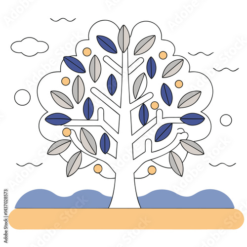 Fruit and Flowering Trees Collection olive, avocado, cherry, plum, pear, hazelnut, cashew, almond, magnolia, dogwood Illustration